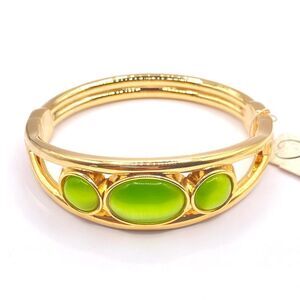 Tanya Creations Gold Green Accent Clamp Bangle Bracelet